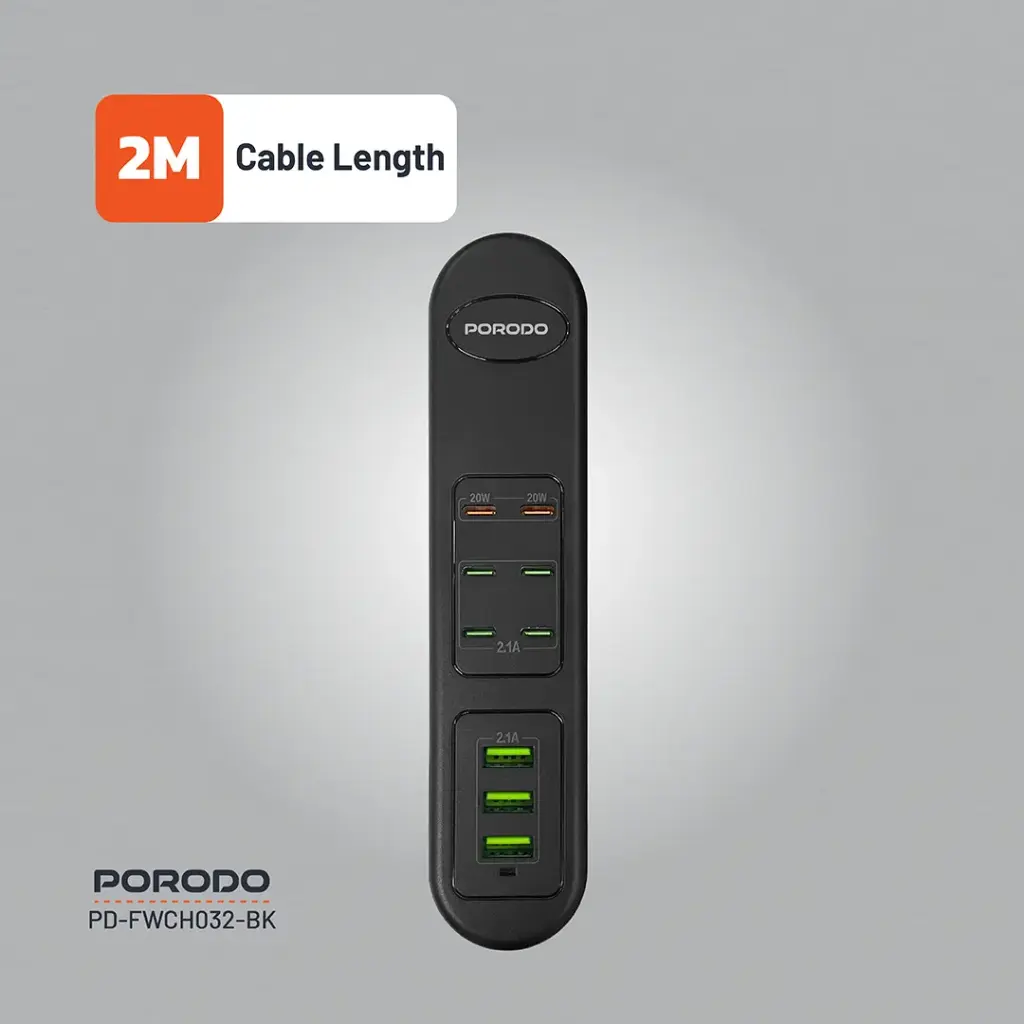 PORODO 50W MULTI PORT USB CHARGING HUB BLACK PD-FWCH032-BK - Image 8