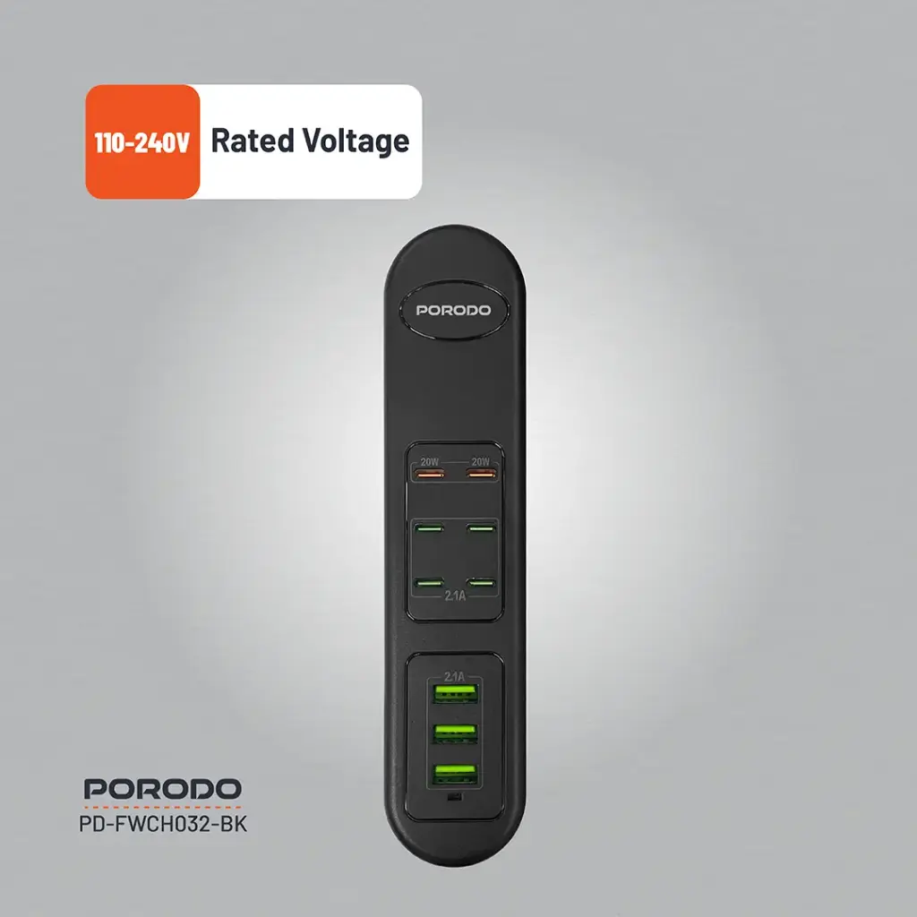 PORODO 50W MULTI PORT USB CHARGING HUB BLACK PD-FWCH032-BK - Image 5