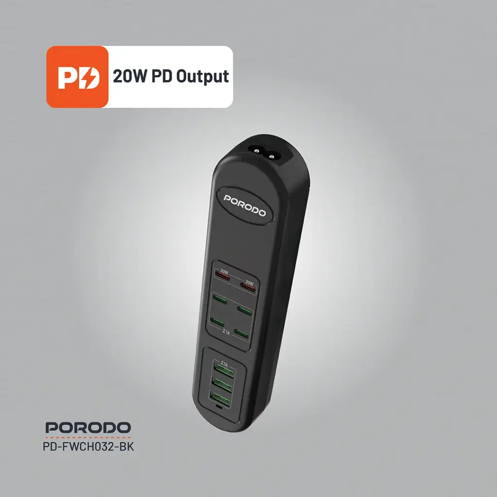 PORODO 50W MULTI PORT USB CHARGING HUB BLACK PD-FWCH032-BK - Image 4