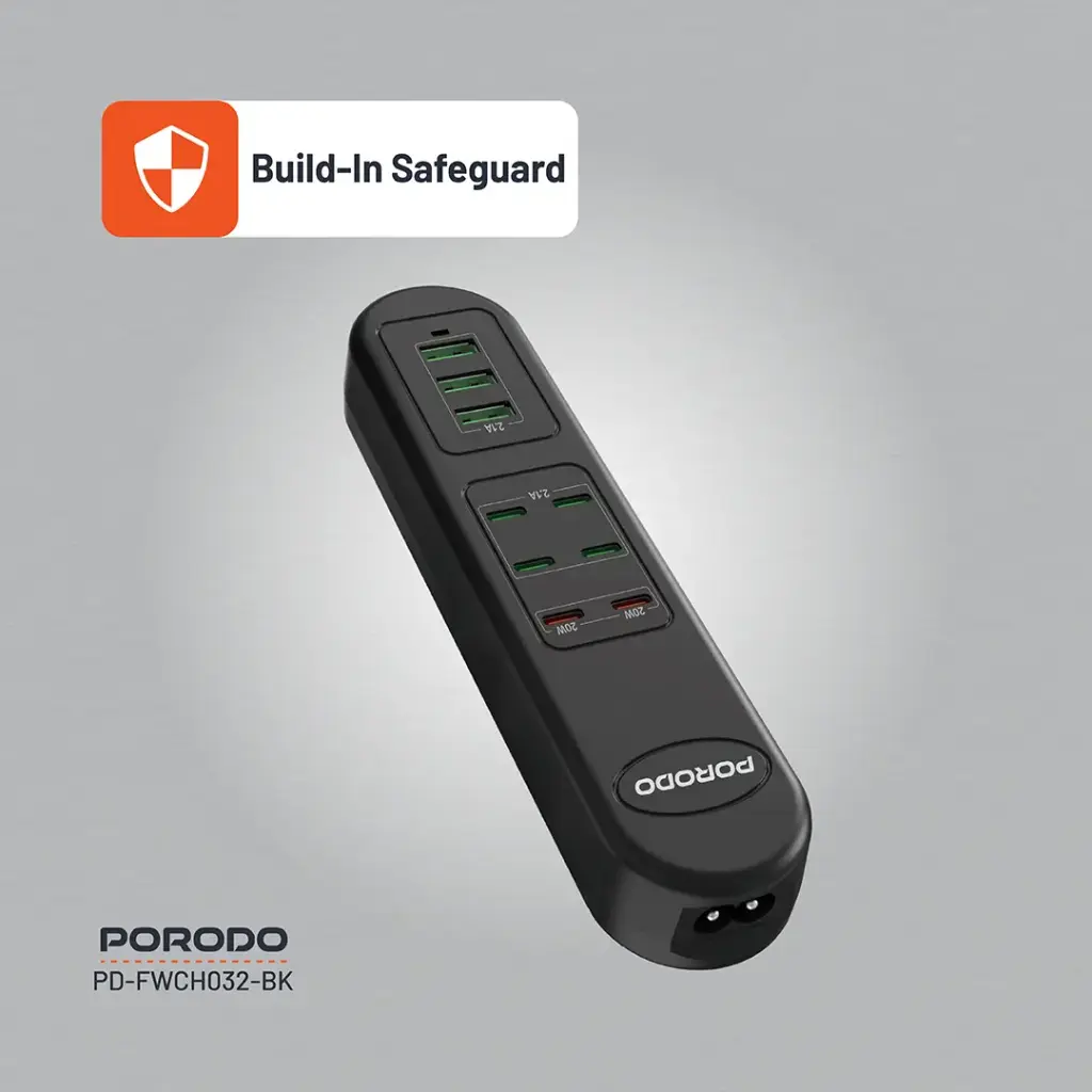 PORODO 50W MULTI PORT USB CHARGING HUB BLACK PD-FWCH032-BK - Image 10