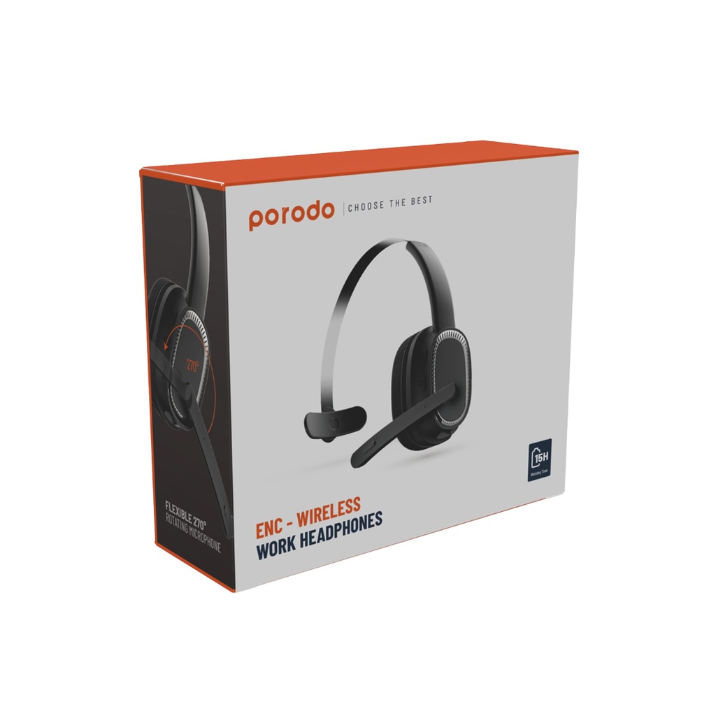 PORODO ENC WIRELESS WORK HEADPHONE BLACK PD-MHDMP-BK - Image 4