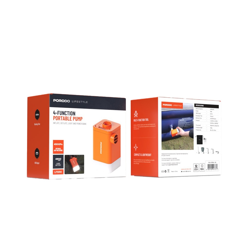 PORODO LIFESTYLE 4 FUNCTION PORTABLE PUMP ORANGE PD-LFST041-OG - Image 3