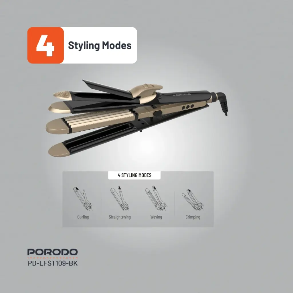 PORODO LIFESTYLE 4 STYLES HAIR IRON BLACK PD-LFST109-BK - Image 4