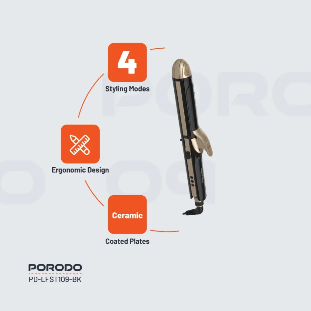 PORODO LIFESTYLE 4 STYLES HAIR IRON BLACK PD-LFST109-BK - Image 2