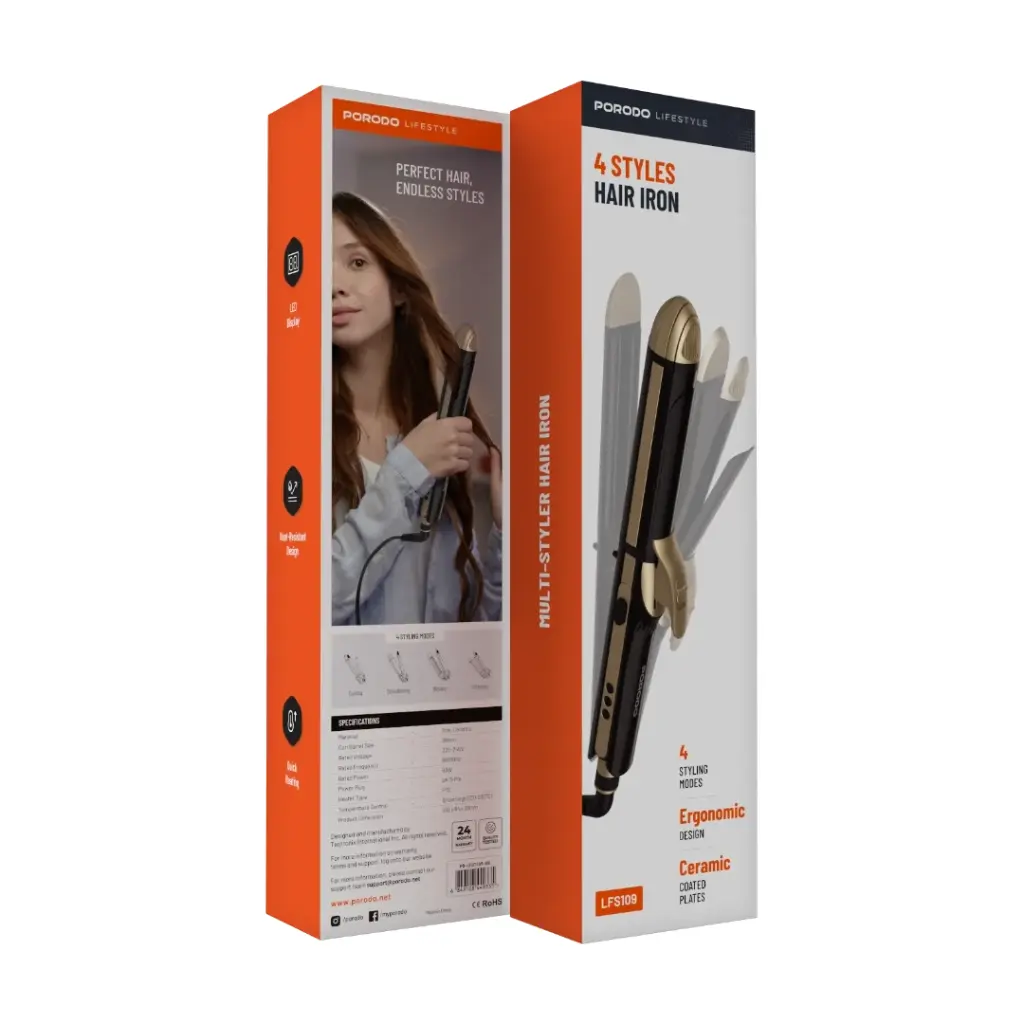 PORODO LIFESTYLE 4 STYLES HAIR IRON BLACK PD-LFST109-BK - Image 8