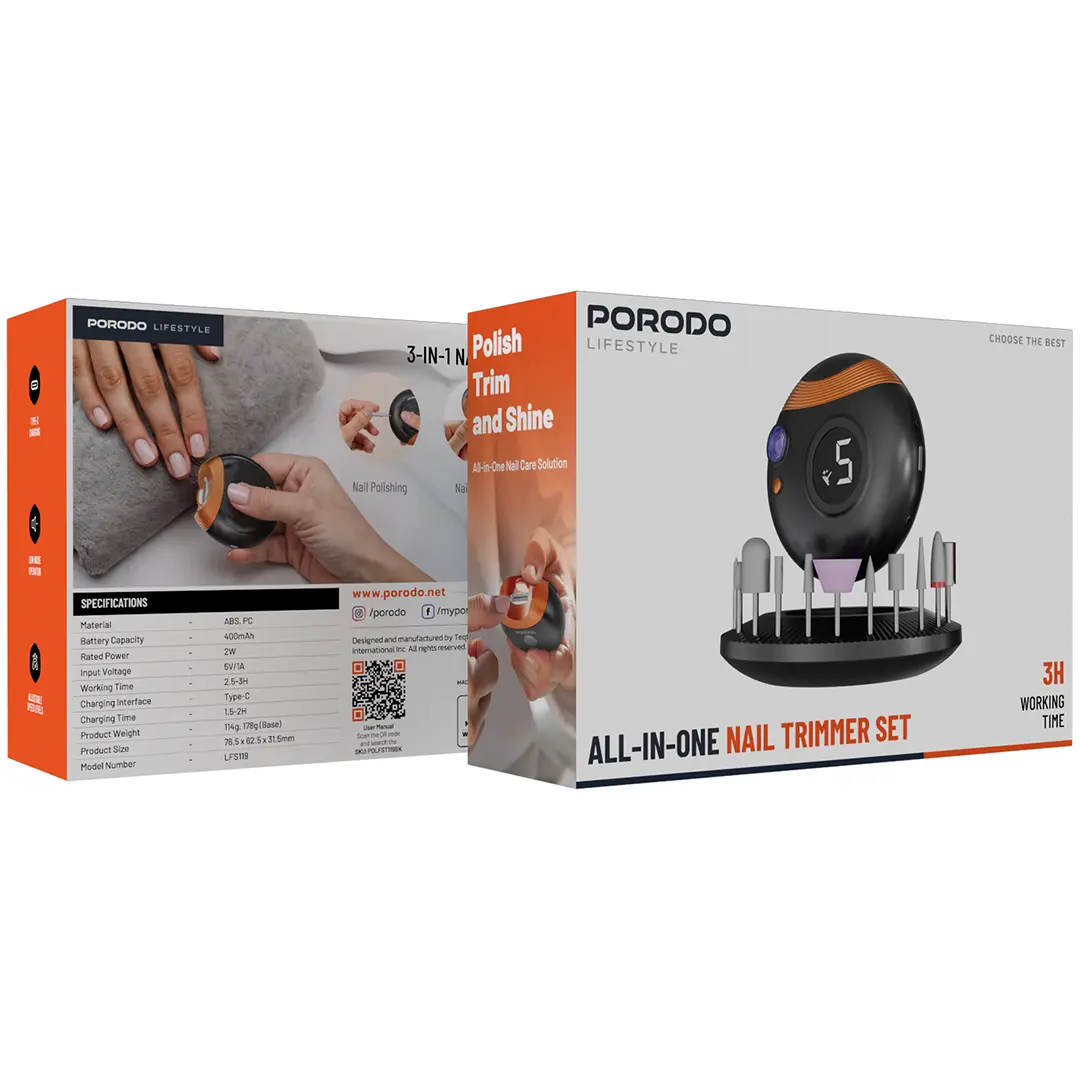 PORODO LIFESTYLE ALL IN ONE NAIL TRIMMER SET BLACK PD-LFST119-BK - Image 3