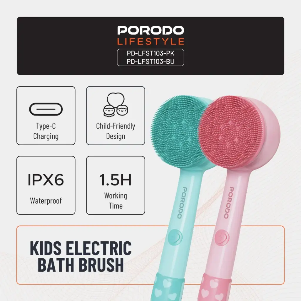 PORODO LIFESTYLE KIDS ELECTRIC BATH BRUSH PINK PD-LFST103-PK - Image 3