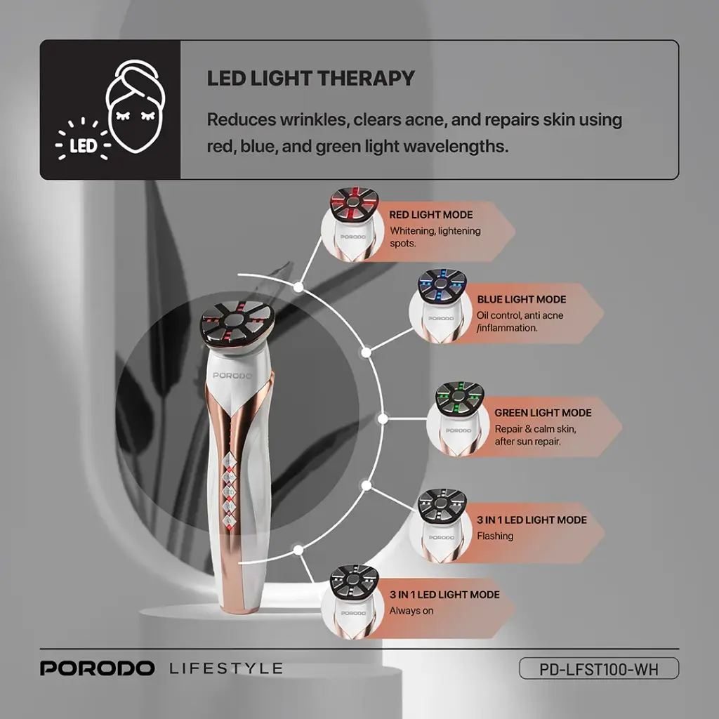PORODO LIFESTYLE RF AND EMS VIBRATION LIGHT THERAPY DEVICE WHITE PD-LFST100-WH - Image 8