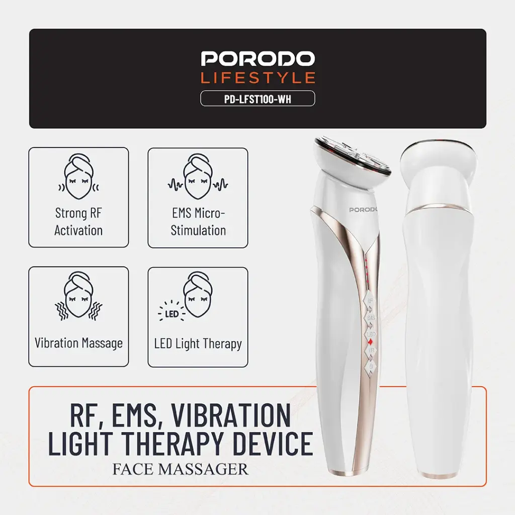 PORODO LIFESTYLE RF AND EMS VIBRATION LIGHT THERAPY DEVICE WHITE PD-LFST100-WH - Image 4