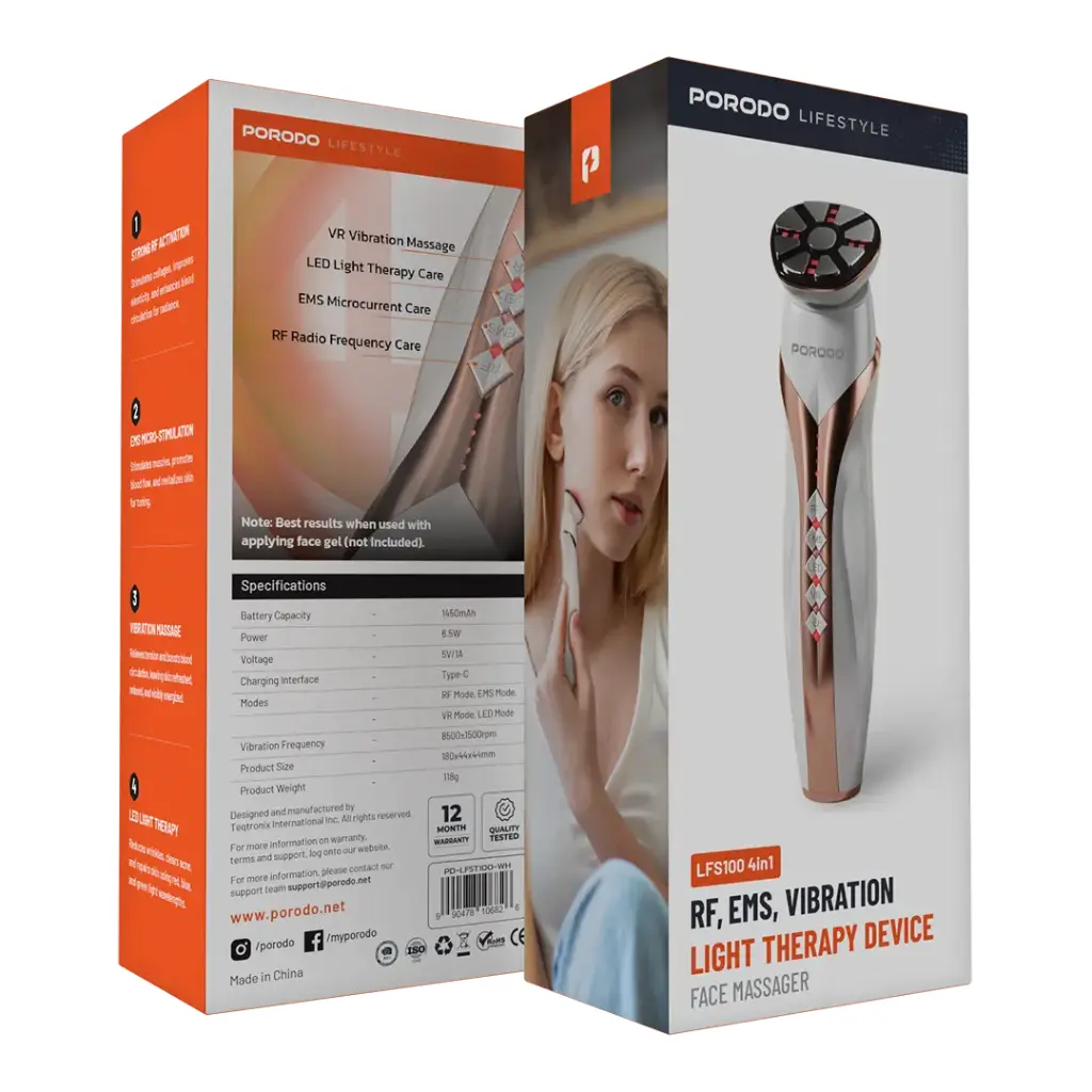 PORODO LIFESTYLE RF AND EMS VIBRATION LIGHT THERAPY DEVICE WHITE PD-LFST100-WH - Image 10