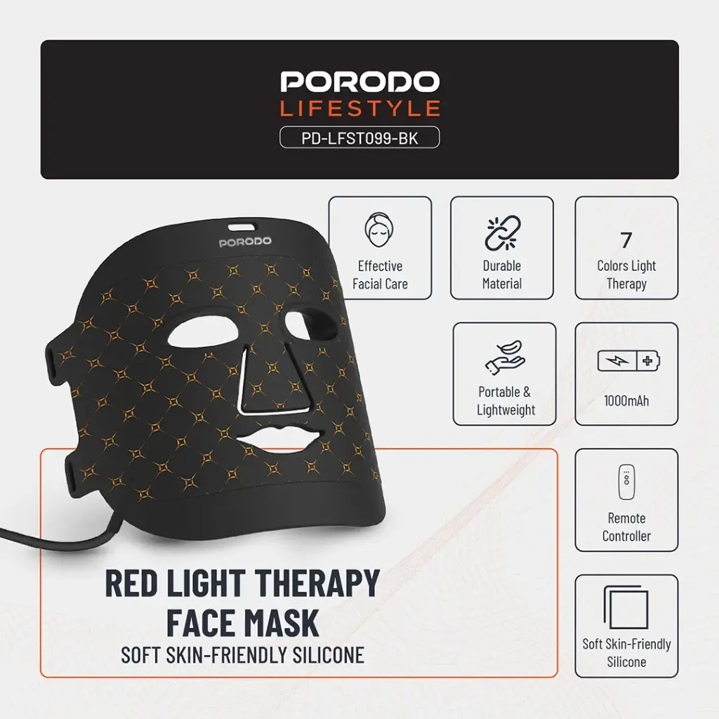 PORODO LIFESTYLE RED LIGHT THERAPY FACE MASK BLACK PD-LFST099-BK - Image 7