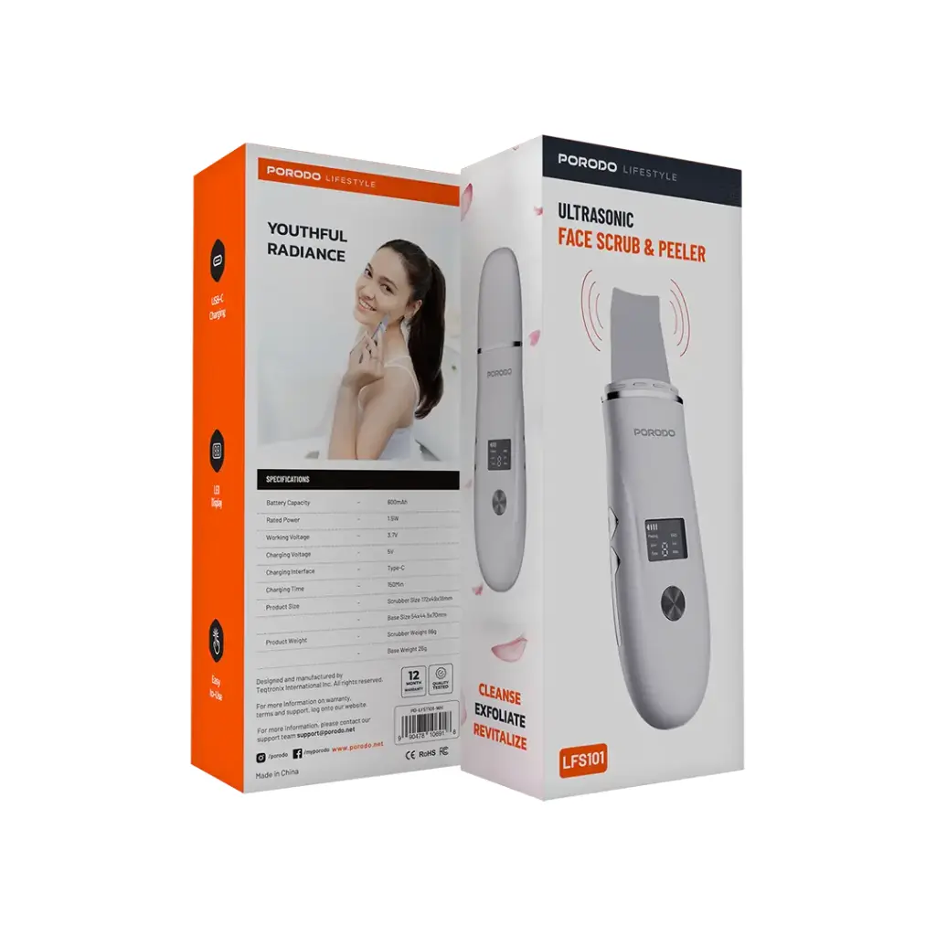 PORODO LIFESTYLE ULTRASONIC FACE SCRUB AND PEELER WHITE PD-LFST101-WH - Image 3