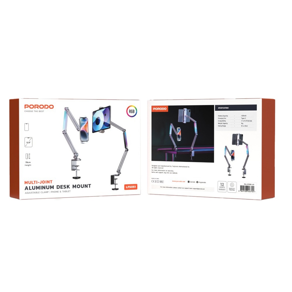 PORODO MULTI JOINT ALUMINIUM DESK MOUNT WITH ADJUSTABLE CLAMP GREY PD-LFST051-GY - Image 3