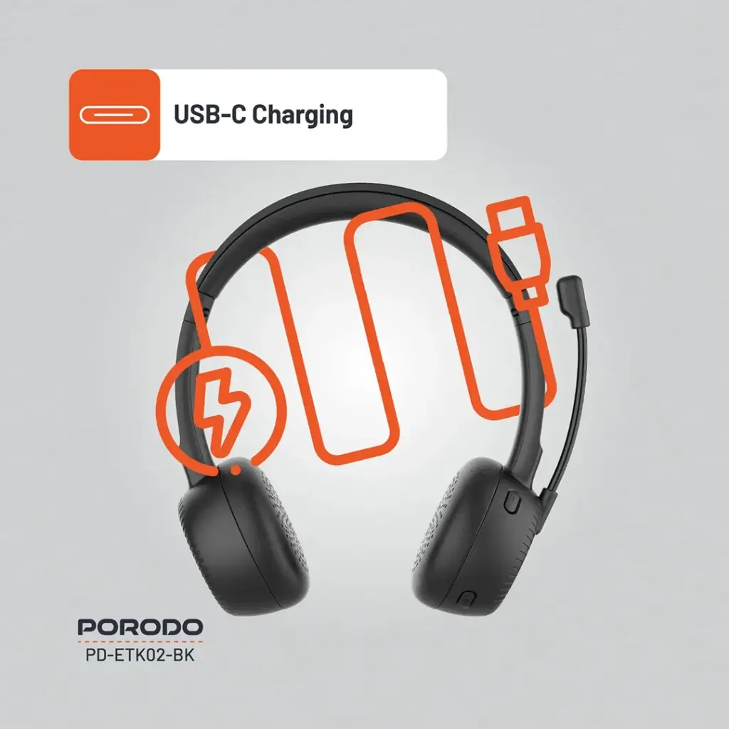 PORODO OFFICE WIRELESS HEADSET BLACK PD-ETK02-BK - Image 5