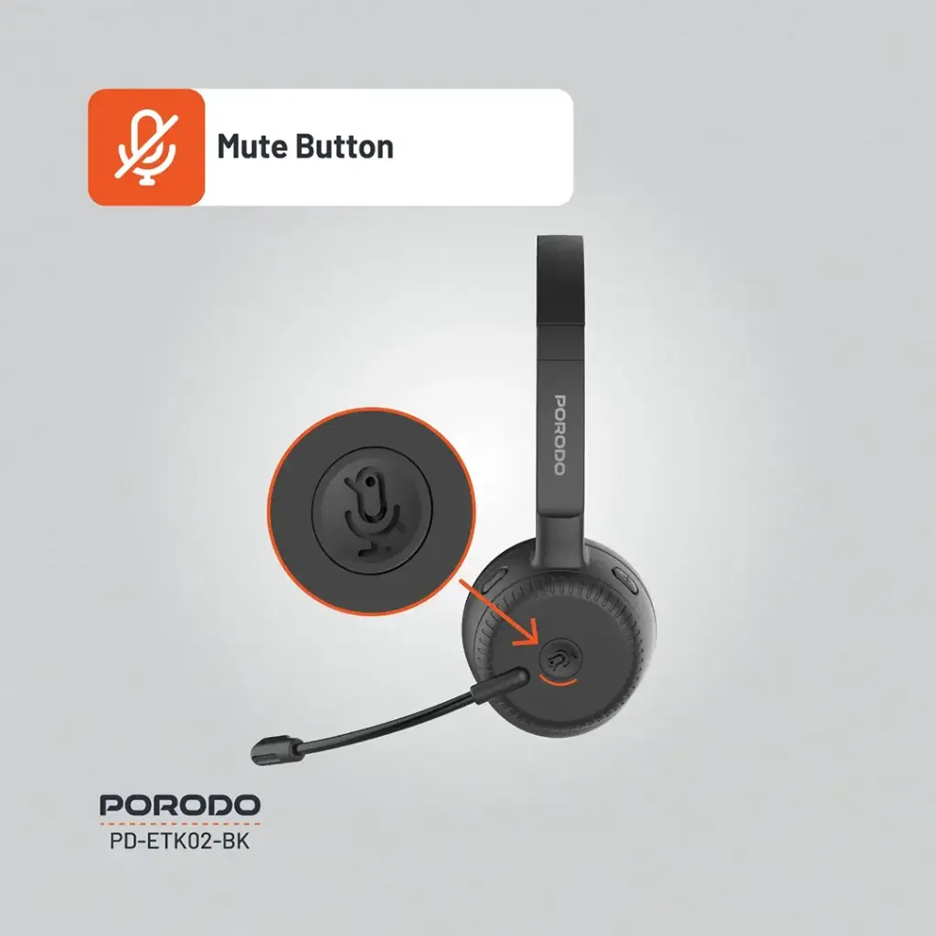 PORODO OFFICE WIRELESS HEADSET BLACK PD-ETK02-BK - Image 6