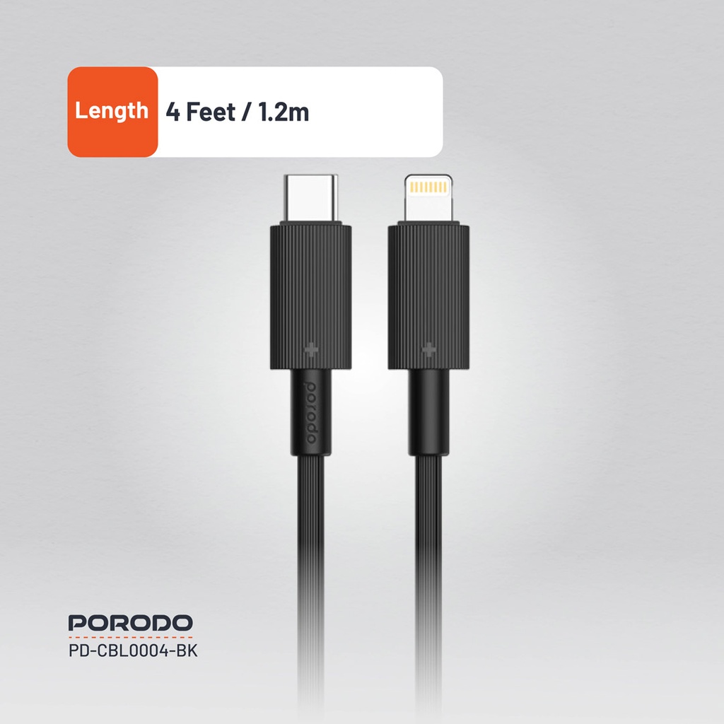 PORODO USB C TO LIGHTNING DURABLE CHARGING CABLE 1.2M BLACK PD-CBL0004-BK - Image 9