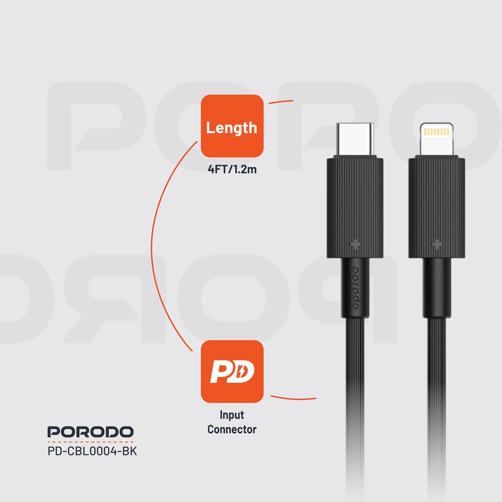 PORODO USB C TO LIGHTNING DURABLE CHARGING CABLE 1.2M BLACK PD-CBL0004-BK - Image 7
