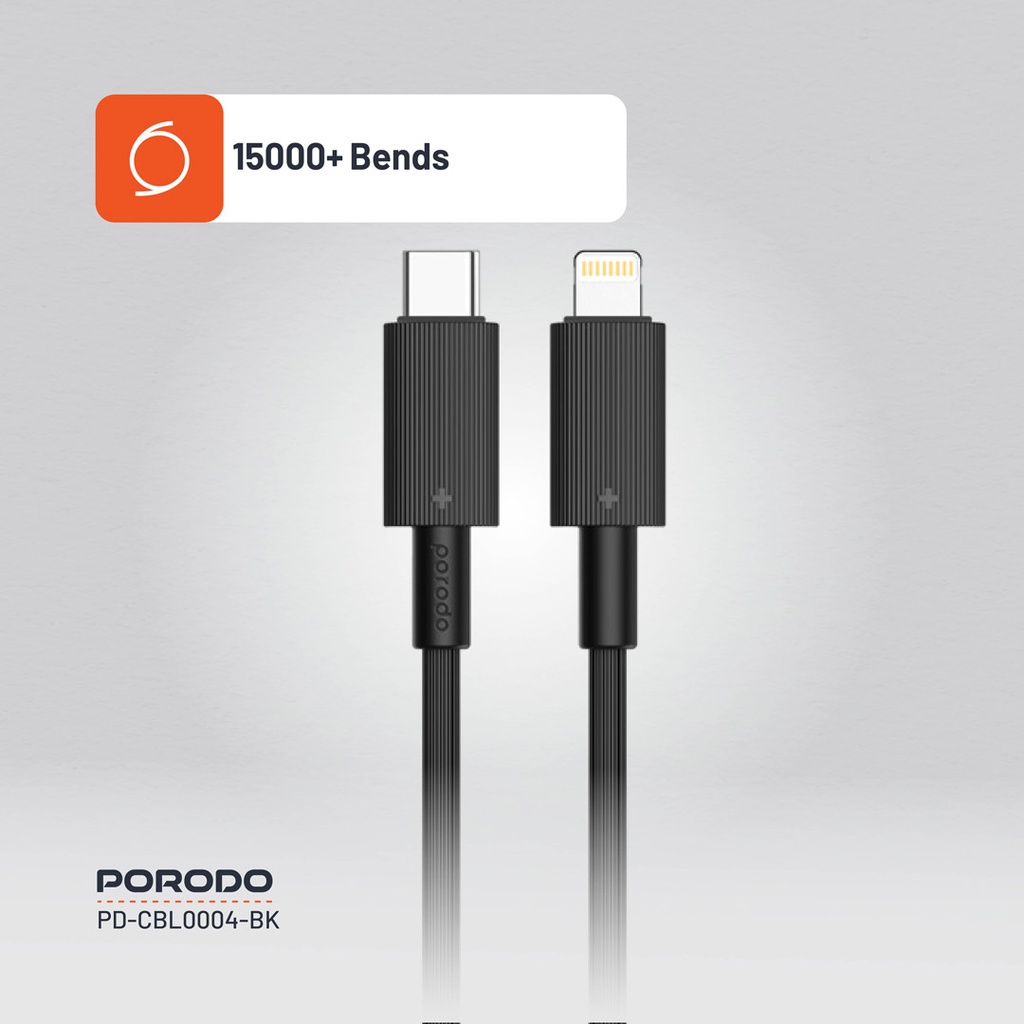 PORODO USB C TO LIGHTNING DURABLE CHARGING CABLE 1.2M BLACK PD-CBL0004-BK - Image 5