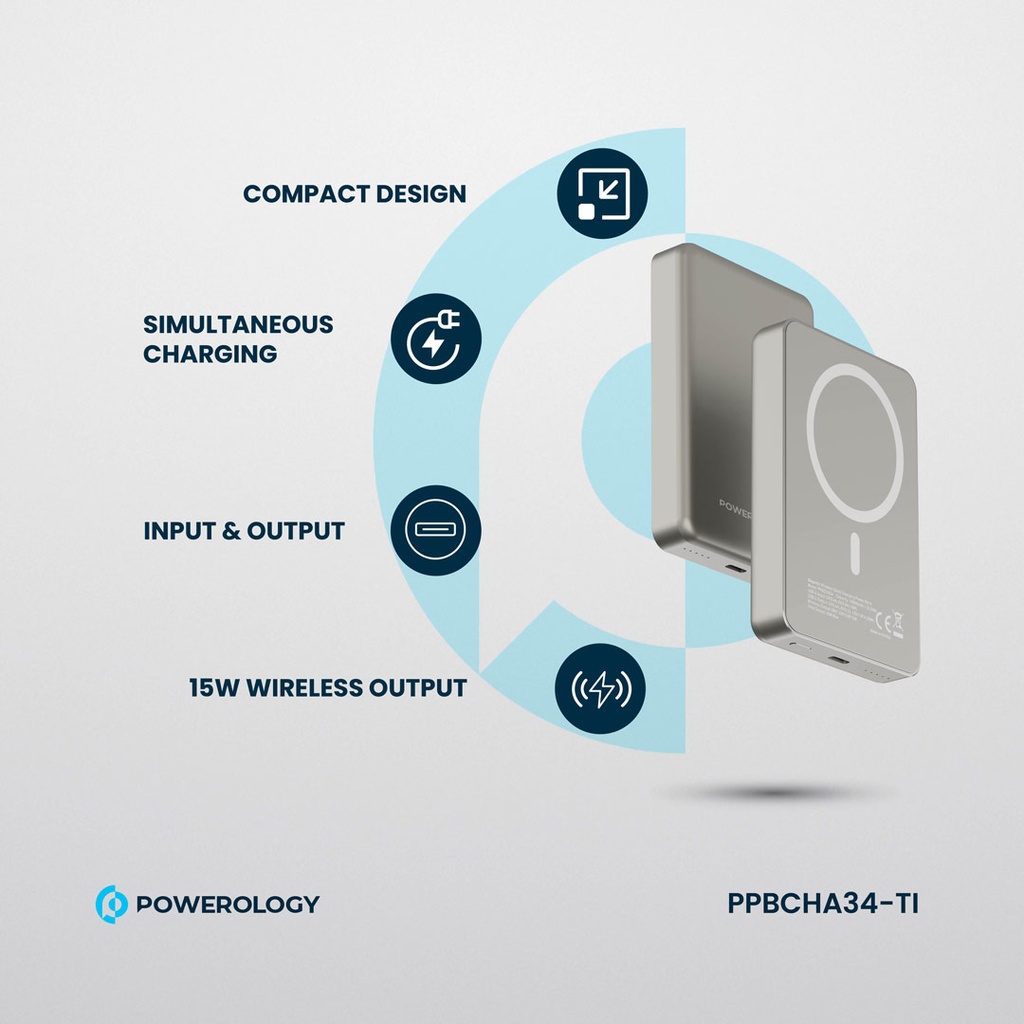 POWEROLOGY 10000MAH MAGSAFE ALUMINIUM POWERBANK TITANIUM PPBCHA34-TITANIUM - Image 8