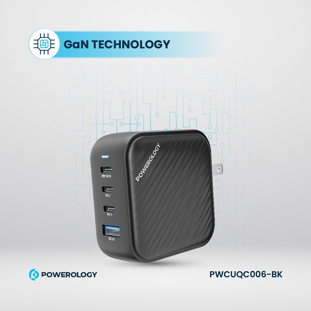 POWEROLOGY TRIPLE PD GAN CHARGER PD100W USB A TO QC 3.0 BLACK - Image 5