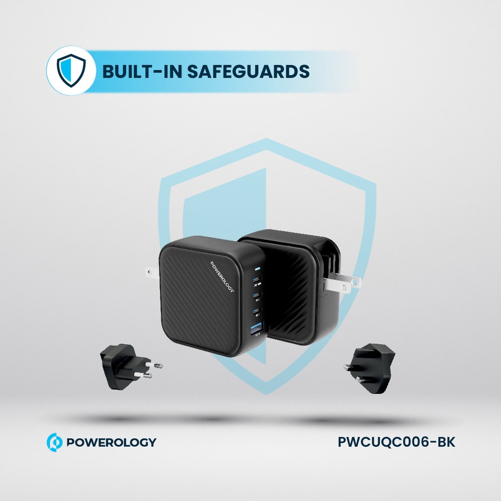 POWEROLOGY TRIPLE PD GAN CHARGER PD100W USB A TO QC 3.0 BLACK - Image 3