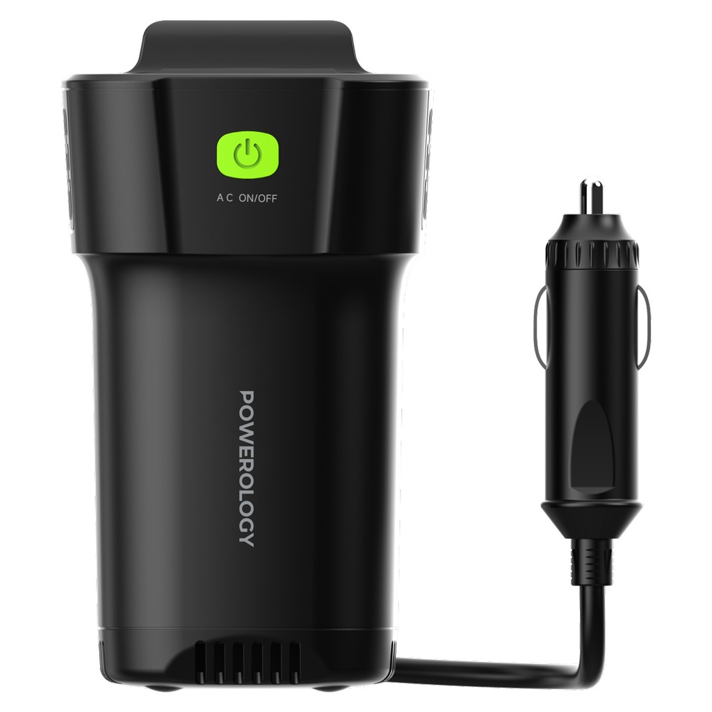 POWEROLOGY POWER INVERTER CUP HOLDER 150W 30 PD DUAL USB C & USB A QC3.0 BLACK P150INVBK - Image 2