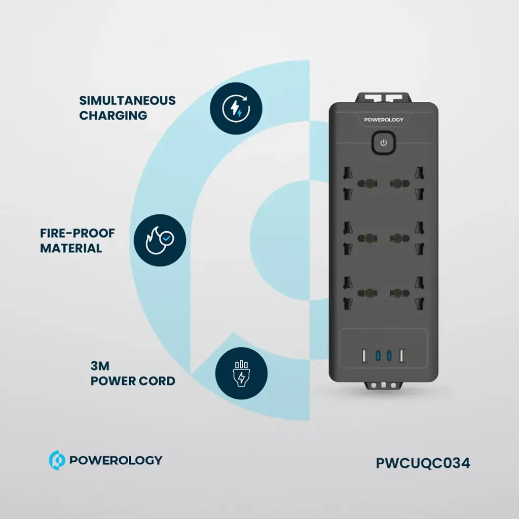POWEROLOGY 6AC 2500W POWER STRIP BLACK PWCUQC034 - Image 6
