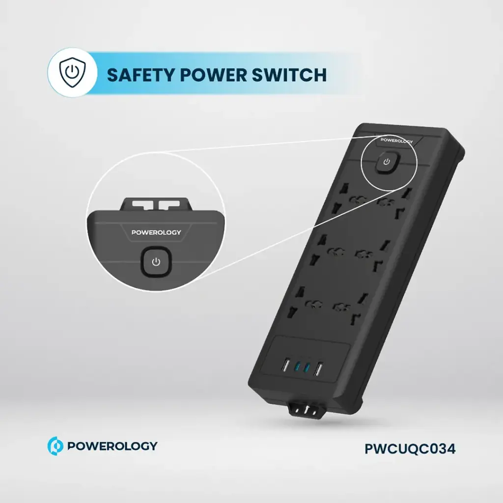 POWEROLOGY 6AC 2500W POWER STRIP BLACK PWCUQC034 - Image 5