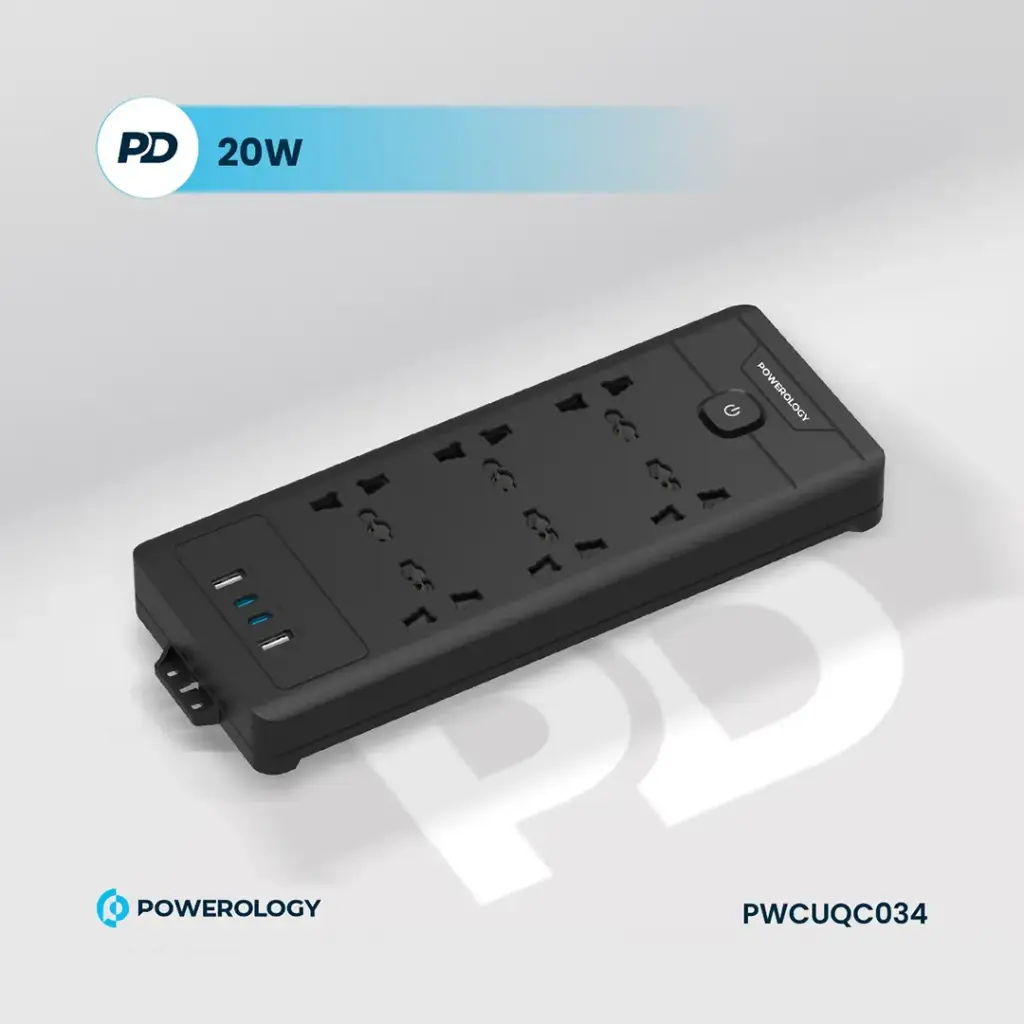 POWEROLOGY 6AC 2500W POWER STRIP BLACK PWCUQC034 - Image 3