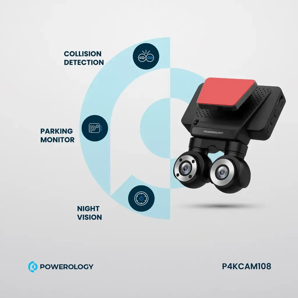 POWEROLOGY 4K DUAL LENS DASH CAMERA BLACK P4KCAM108 - Image 2