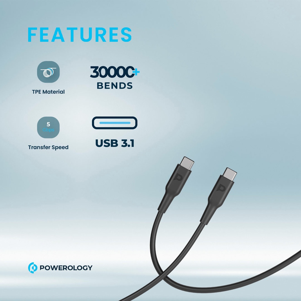 POWEROLOGY TYPE C TO TYPE C CABLE 1.2M PD100W BLACK PWCTC1M-BK - Image 7