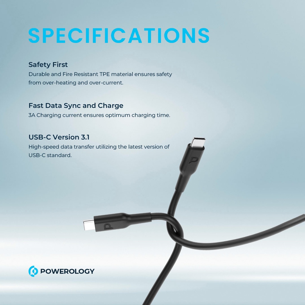 POWEROLOGY TYPE C TO TYPE C CABLE 1.2M PD100W BLACK PWCTC1M-BK - Image 6