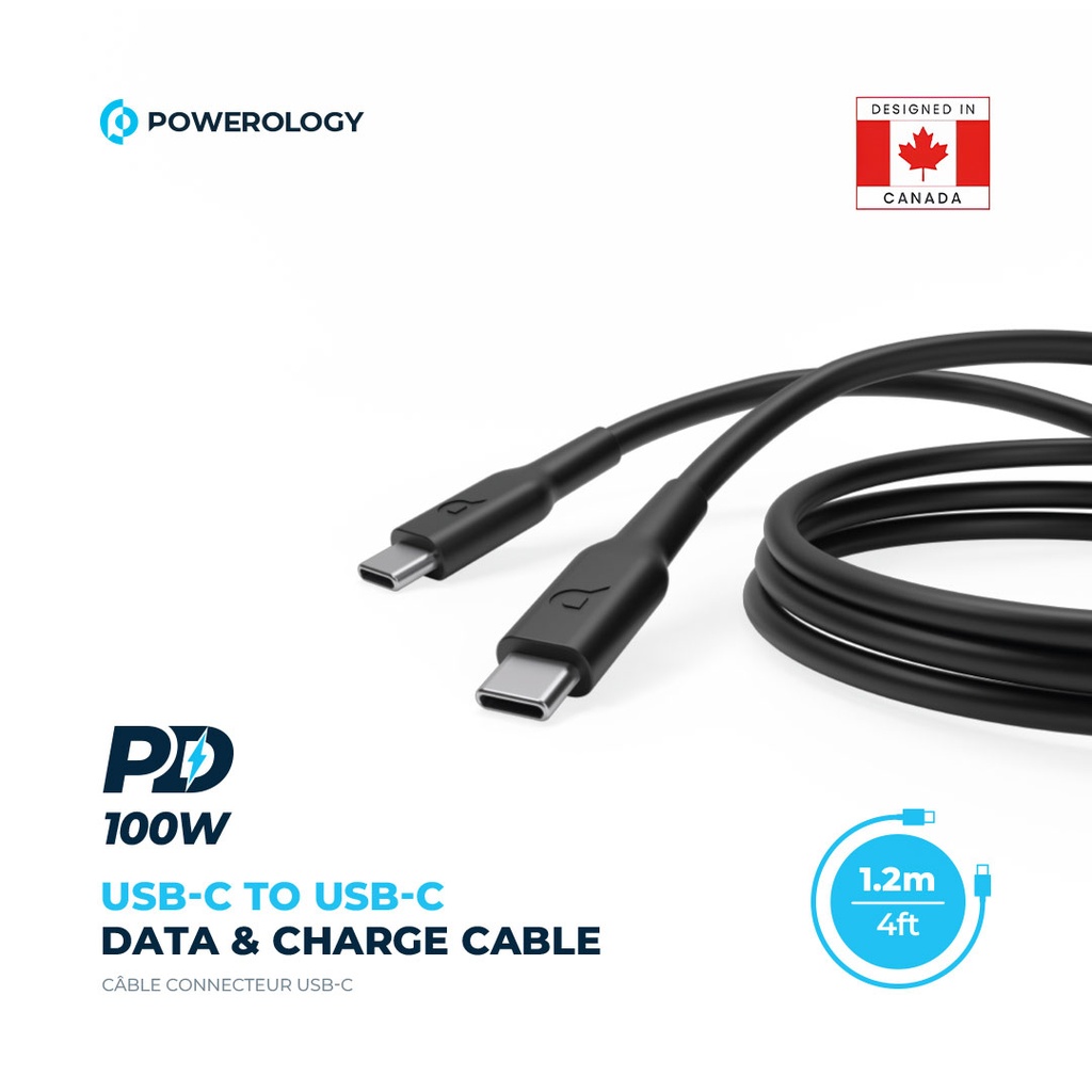 POWEROLOGY TYPE C TO TYPE C CABLE 1.2M PD100W BLACK PWCTC1M-BK - Image 8