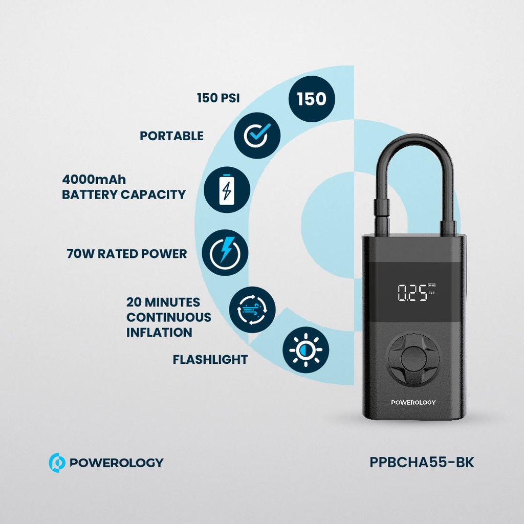 POWEROLOGY ULTRA PORTABLE AIR COMPRESSOR POWER BANK PP055 BLACK PPBCHA55 - Image 4