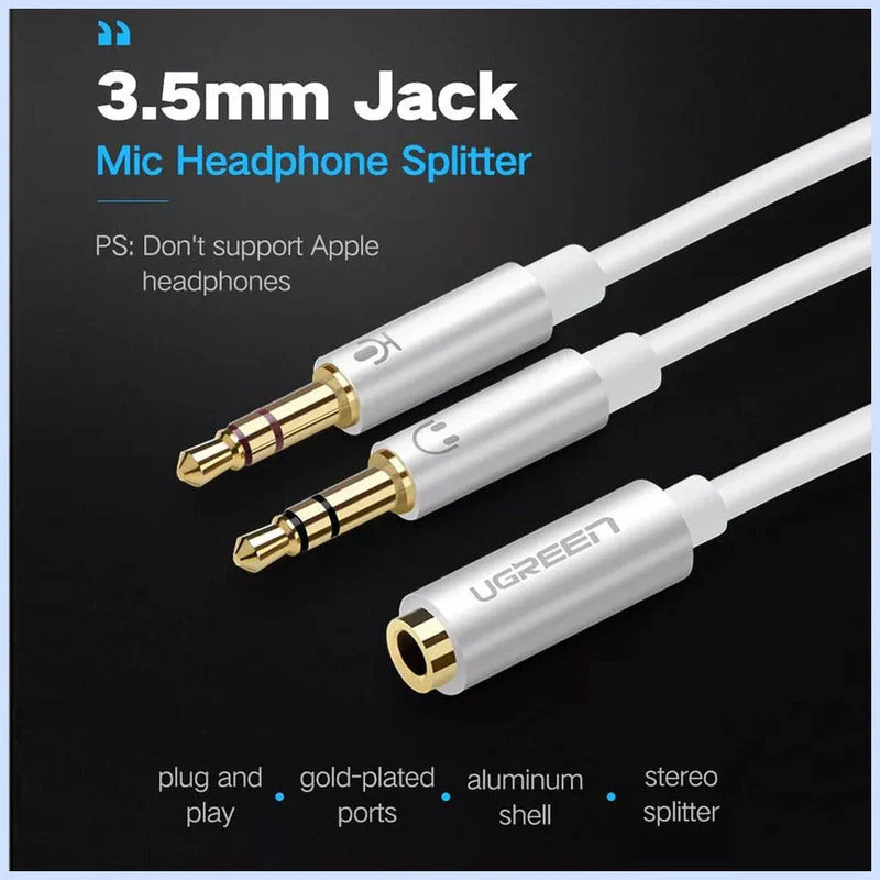 UGREEN 3.5MM FEMALE TO 2 MALE AUDIO CABLE ABS CASE WHITE 20897 - Image 7