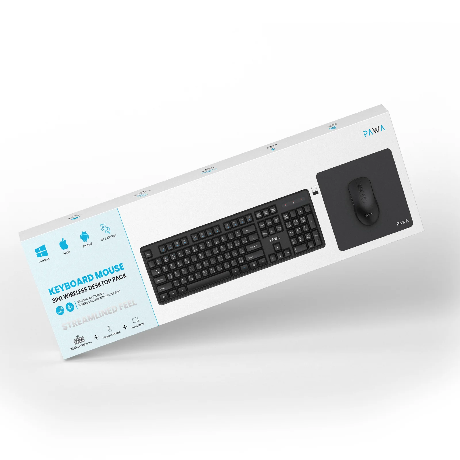 PAWA 3 IN 1 WIRELESS DESKTOP PACK KEYBAORD MOUSE BLACK PW-KMP24BTW-BK - Image 4