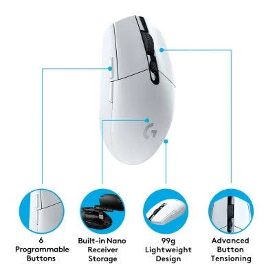 LOGITECH LIGHT SPEED G304 WIRELESS GAMING MOUSE WHITE 910-005295 - Image 4