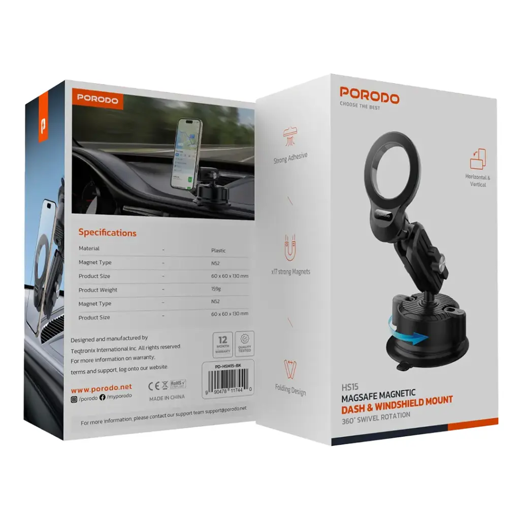 PORODO MAGSAFE MAGNETIC DASH AND WINDSHIELD MOUNT BLACK PD-HSM15-BK - Image 3