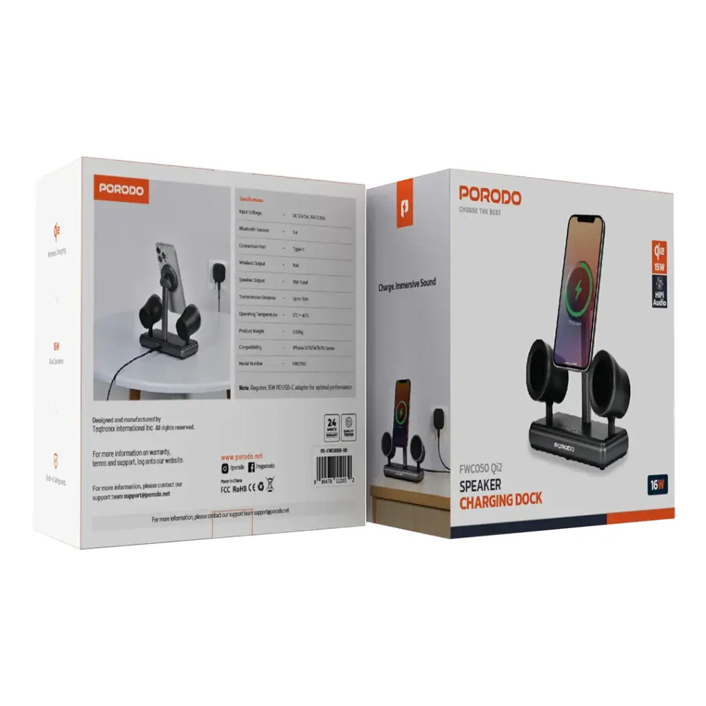 PORODO SPEAKER CHARGING DOCK BLACK PD-FWCH050-BK - Image 4
