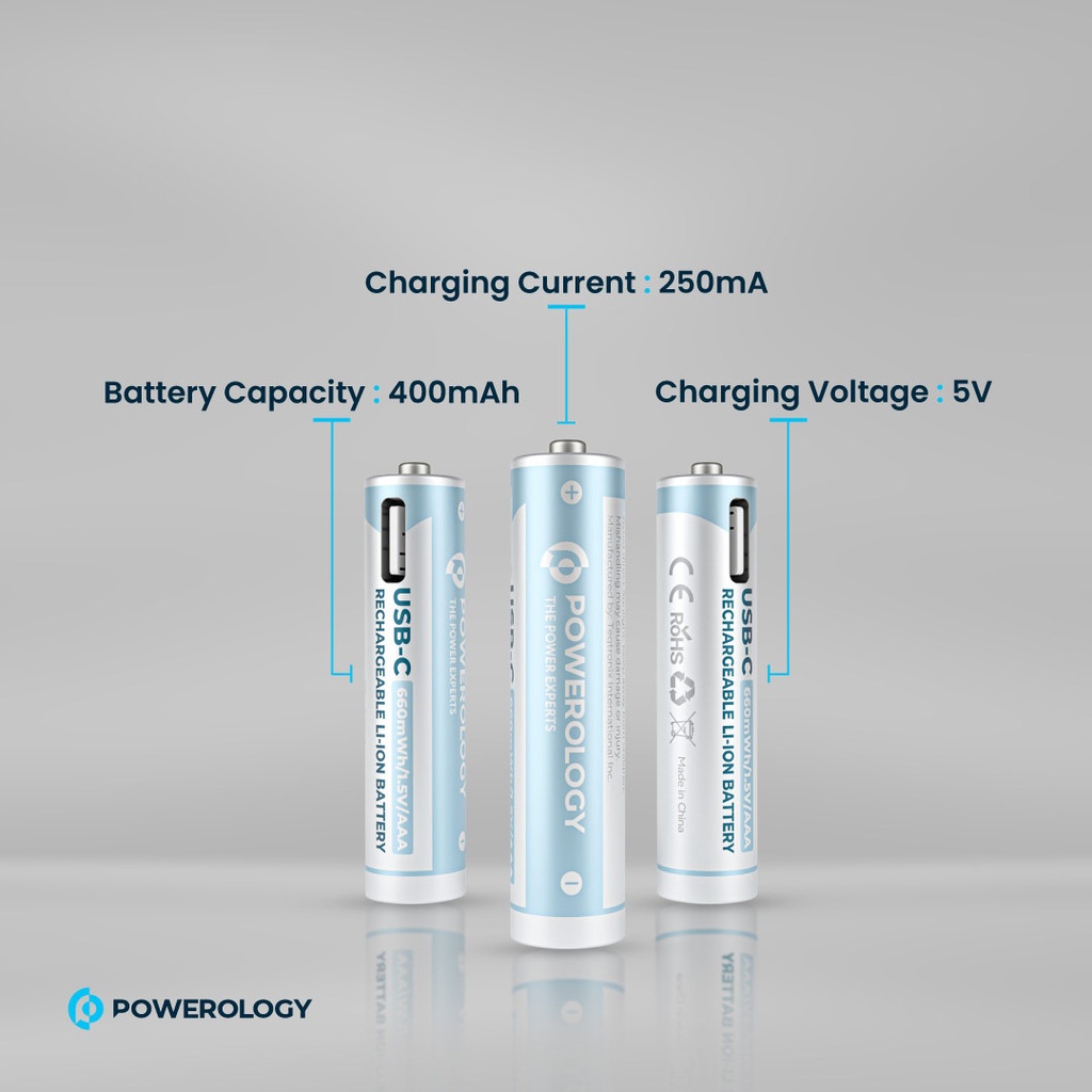 POWEROLOGY USB-C RECHARGEABLE LITHIUM BATTERY AA WHITE PAAV2RBT - Image 6