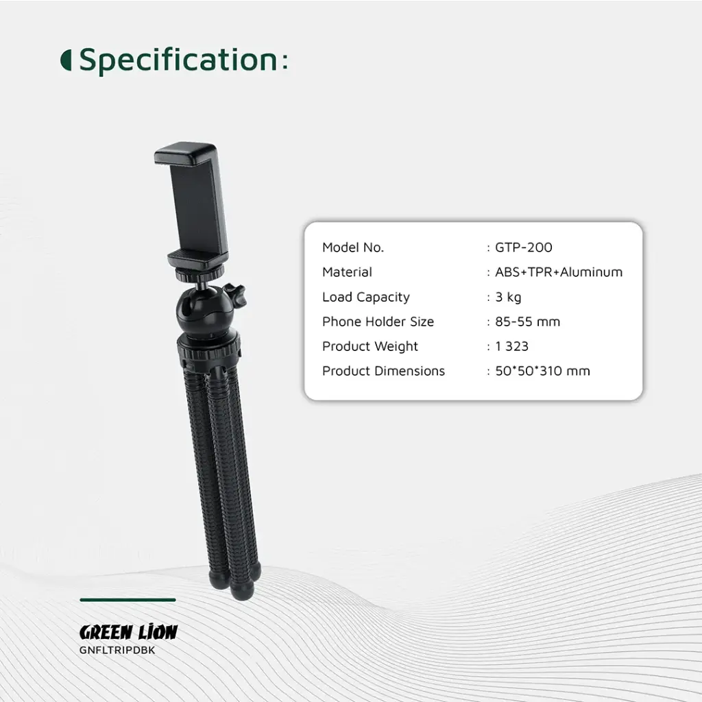 GREEN LION FLEXIBLE TRIPOD WITH FOAM GRIPS BLACK GNFLTRIPDBK - Image 7