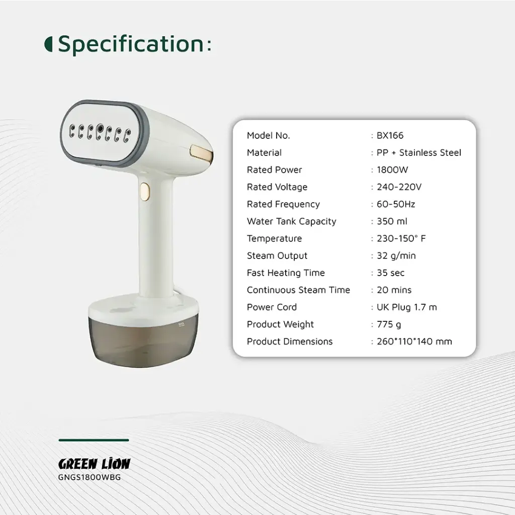 GREEN LION GARMENT STEAMER 1800W BEIGE GNGS1800WBG - Image 8