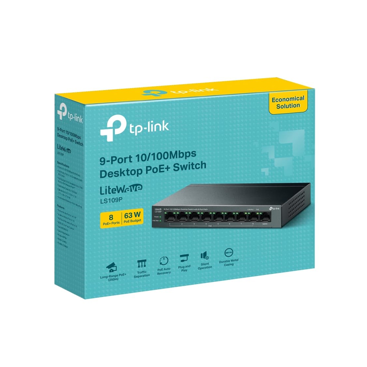 TP-Link LS109P PoE+ Switch, 9-Port 10/100Mbps Switch, Desktop PoE+ Switch, TP-Link LS109P