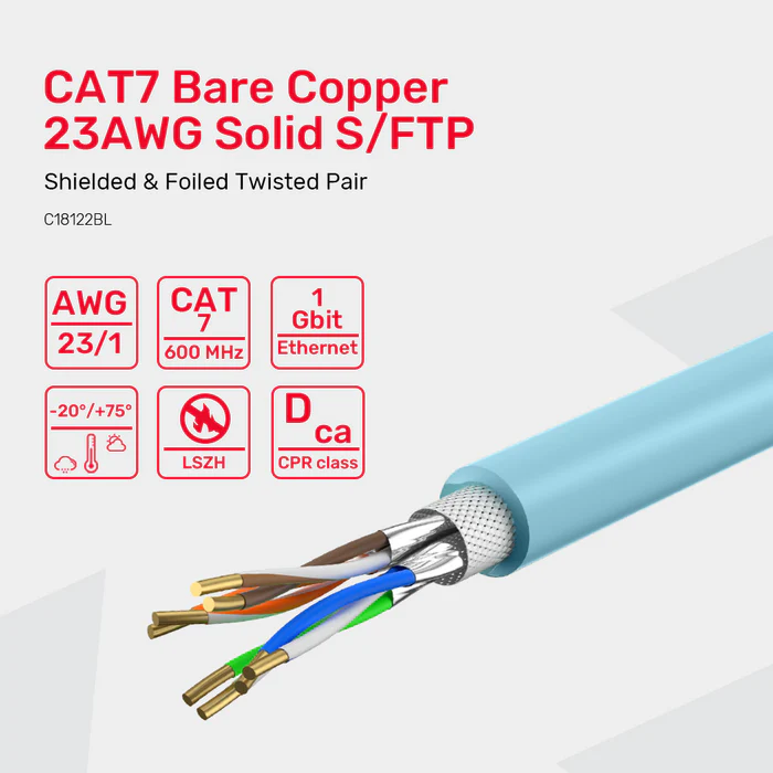 UNITEK NETWORK CABLE CAT 7 S/FTP RJ45 ETHERNET CABLE IN 305M LSZH-BLUE C18122BL - Image 5