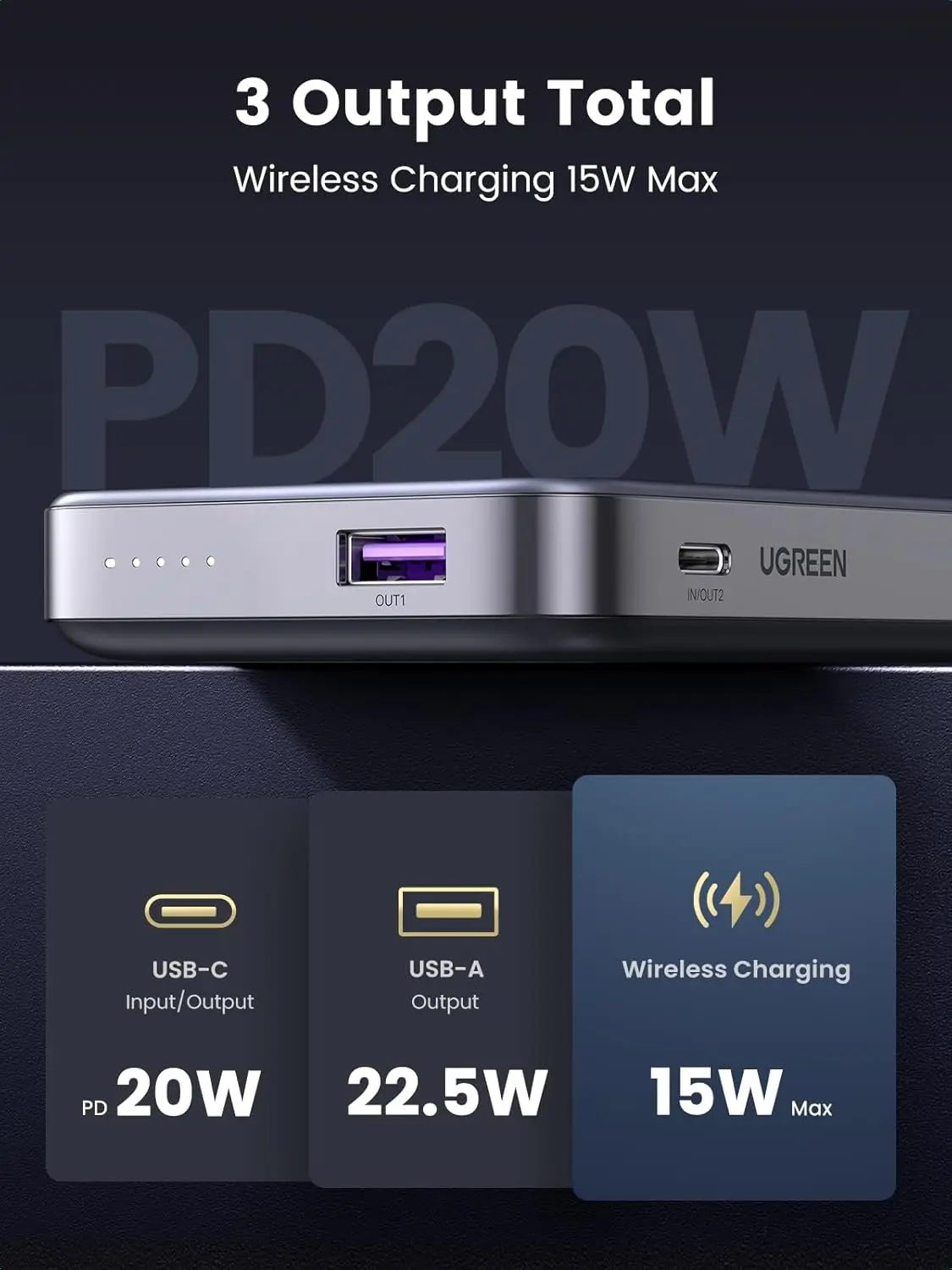 UGREEN UNO 5000MAH MAGNETIC WIRELESS POWERBANK GRAY PB571 35605B - Image 6