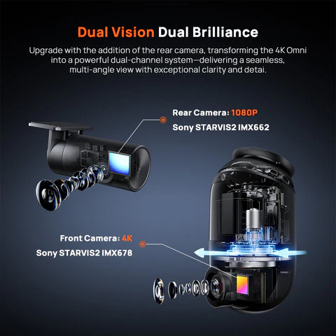 70MAI DASH CAM 4K OMNI FRONT AND REAR HDR SET CAMERA BLACK GRAY X800 - Image 6