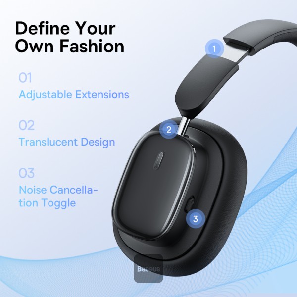 BASEUS BOWIE H1I NOISE CANCELLATION WIRELESS HEADPHONE CLUSTER BLACK - Image 3