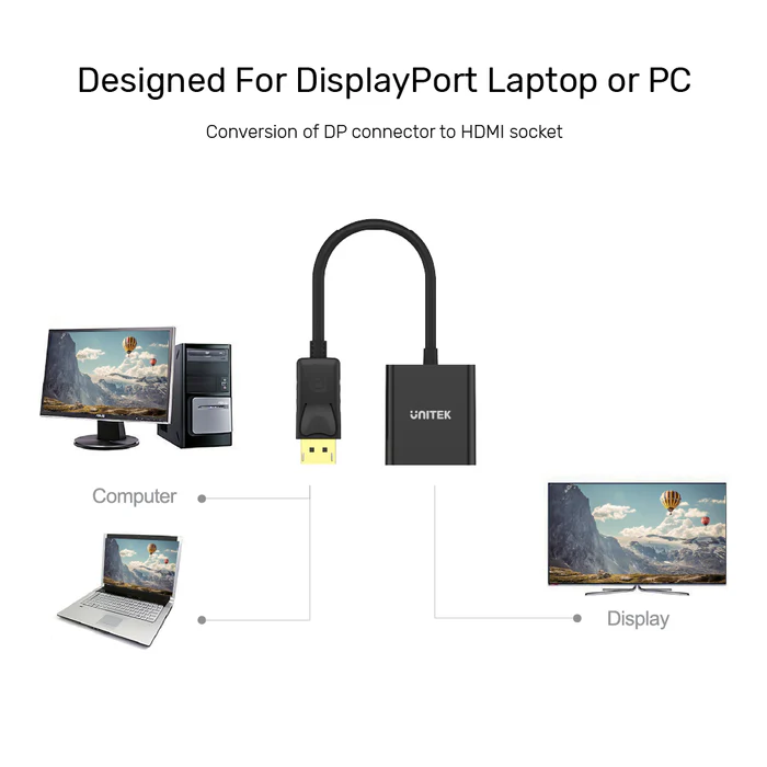 UNITEK DISPLAY PORT TO HDMI ADAPTER BLACK Y-5118DA - Image 7