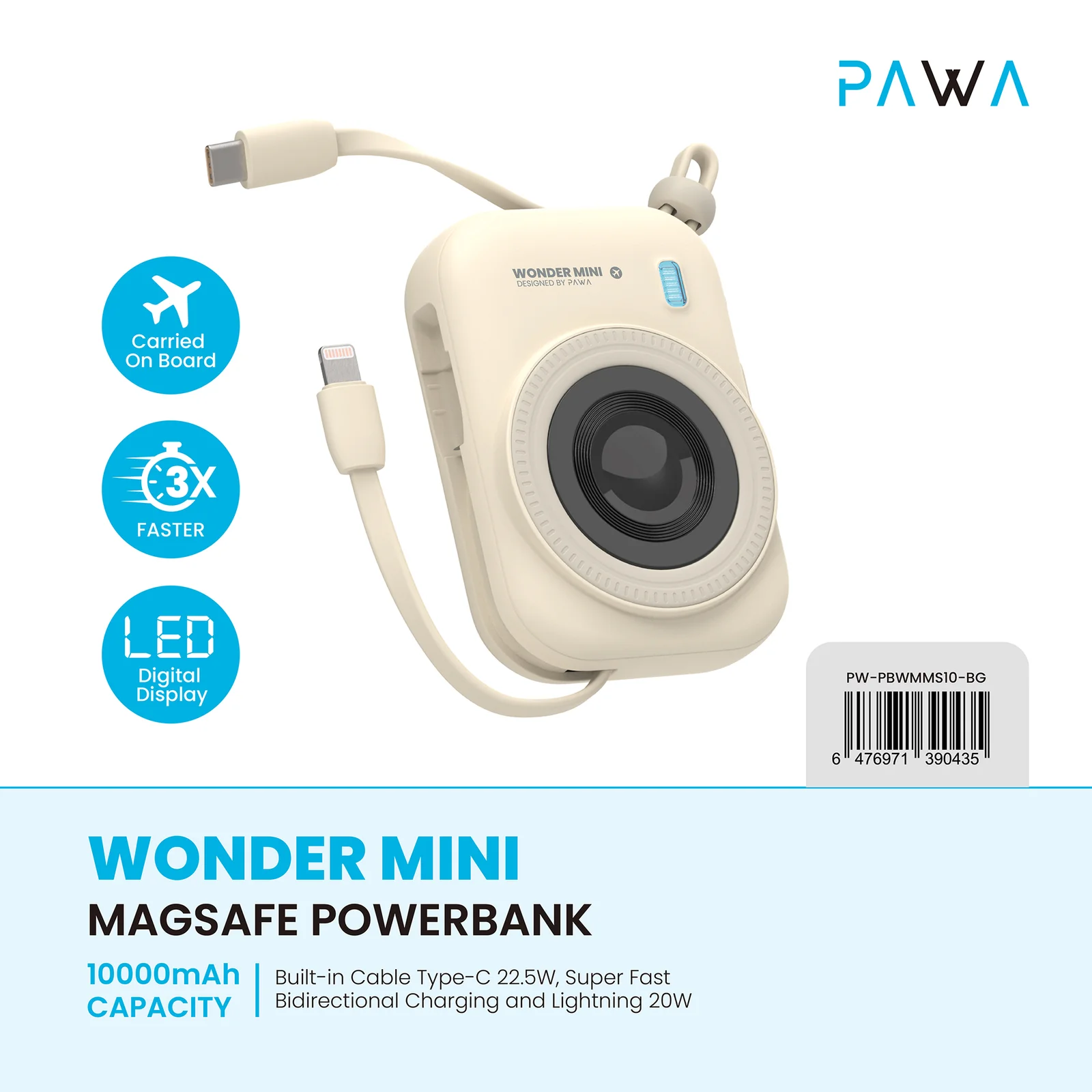 PAWA WONDER MINI 20000MAH MAGSAFE POWERBANK BLACK HW33D-BK - Image 2
