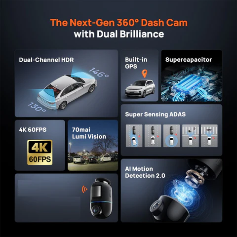 70MAI DASH CAM 4K OMNI FRONT AND REAR HDR SET CAMERA BLACK GRAY X800 - Image 7